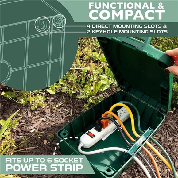 Waterproof Extension Cord Connection Box - Green Weatherproof Outdoor Box - Picture 6 of 6